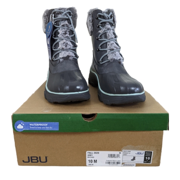 Jambu Women's Mayland Waterproof Grey Faux Fur Lace-Up Winter Duck Boots - Picture 8 of 12